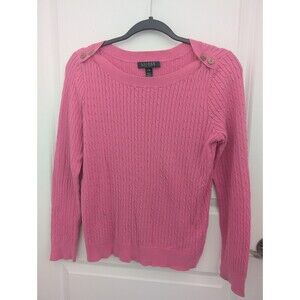 Pink Barbiecore Preppy Cable Knit Sweater Lauren Ralph Lauren Medium Petite